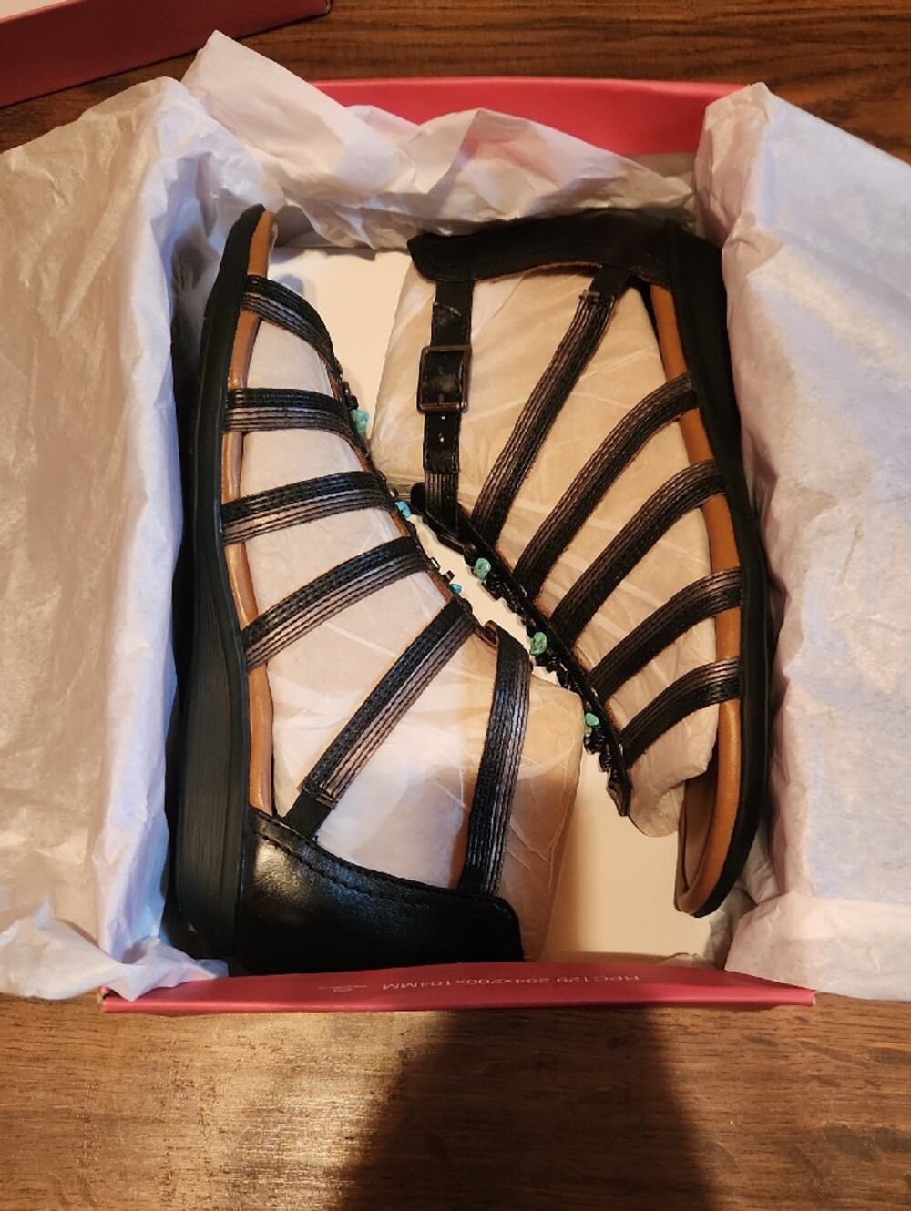 Women Rockport Black Strappy Sandals with Turquoise Accents - Picture 9 of 9